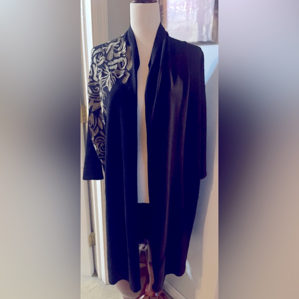 Zara Gold Thread Embroidered Floral Cardigan - Small